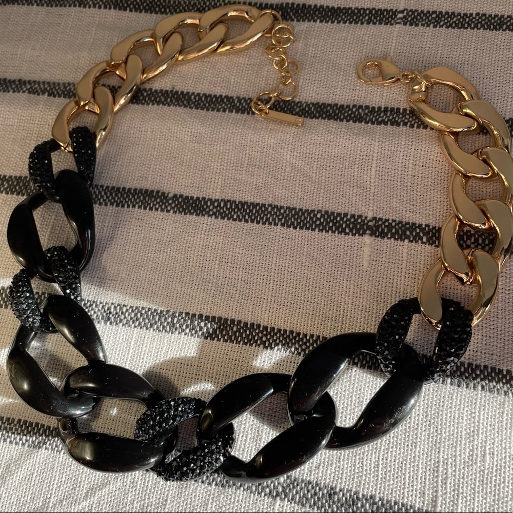Black and Gold Rhinestone acrylic chain adjustable choker necklace